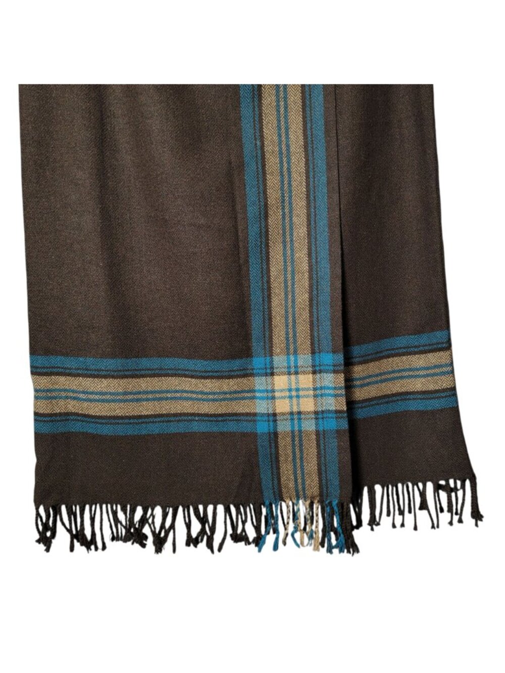 VTG Michele Womens Brown Teal Western Plaid Wool Blend Midi Wrap Fringe Skirt 12 - Picture 3 of 10